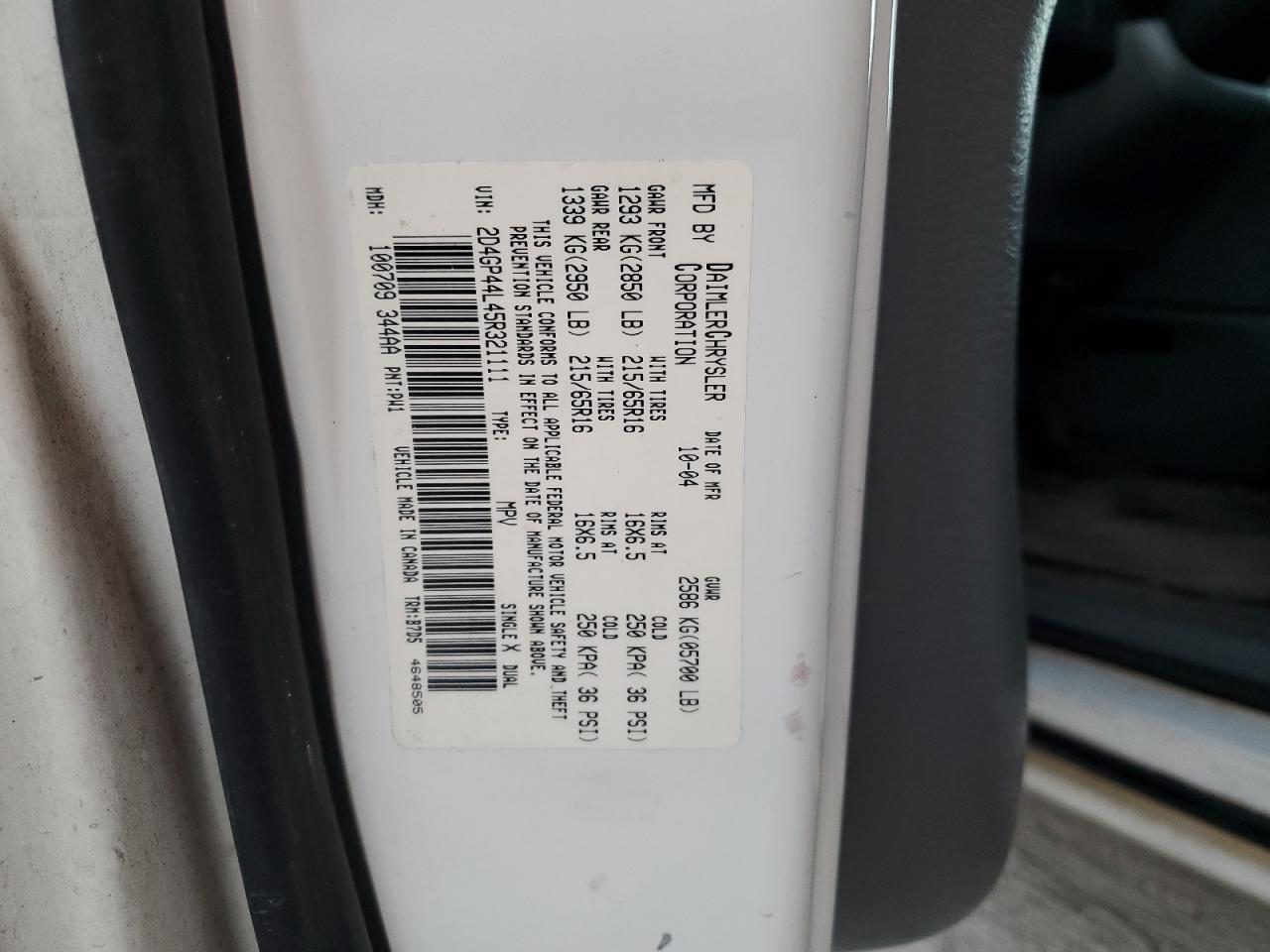 2005 Dodge Caravan VIN 2D4GP44L45R321111 Copart auction photo, front end / mechanical damage thumbnail 15