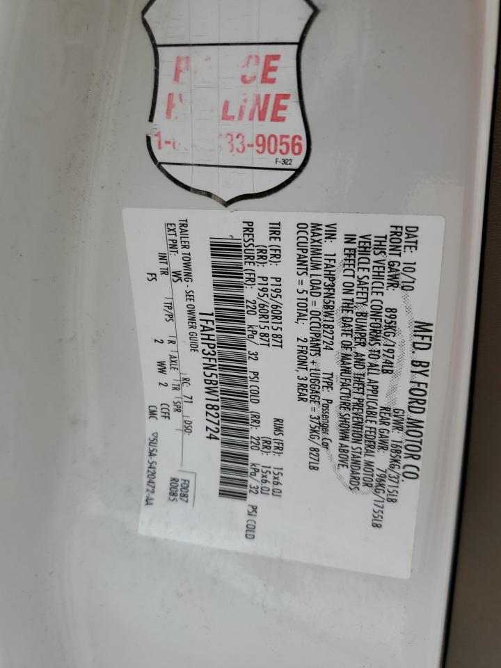 2011 Ford Focus VIN 1FAHP3FN5BW182724 Copart auction photo, rear end / minor dent/scratches damage thumbnail 12