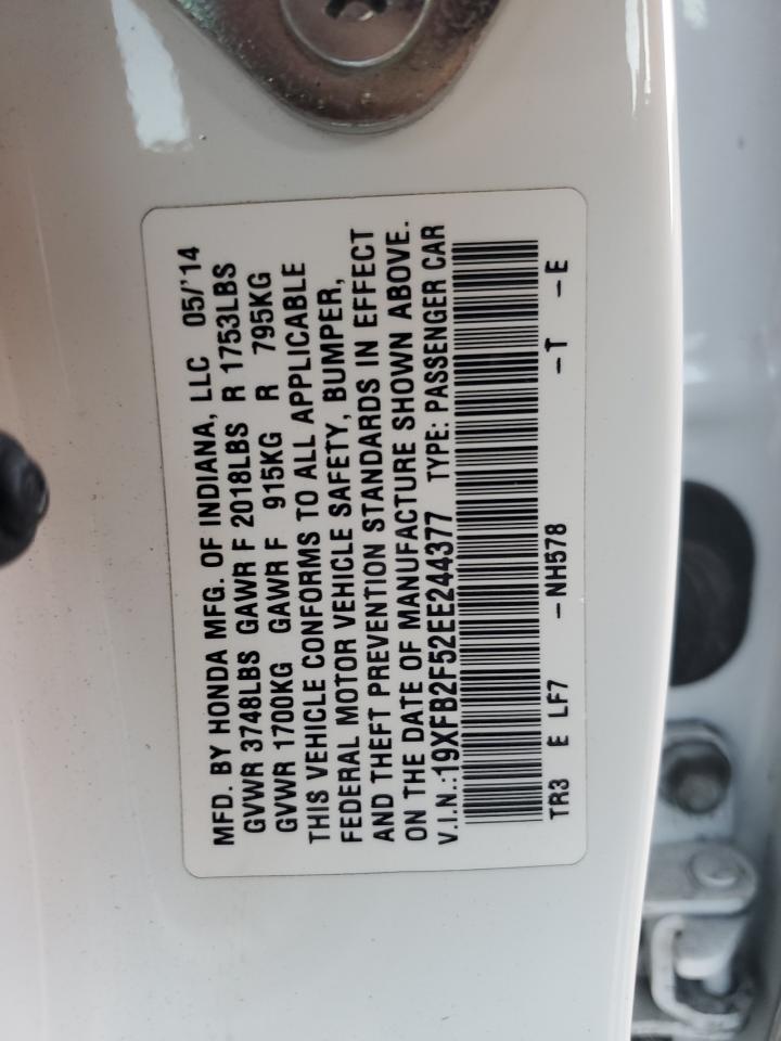 2014 Honda Civic VIN 19XFB2F52EE244377 Copart auction photo, front end damage thumbnail 14