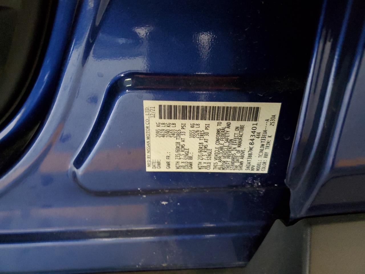 2021 Nissan Rogue VIN 5N1AT3BB7MC843401 Copart auction photo, front end damage thumbnail 13