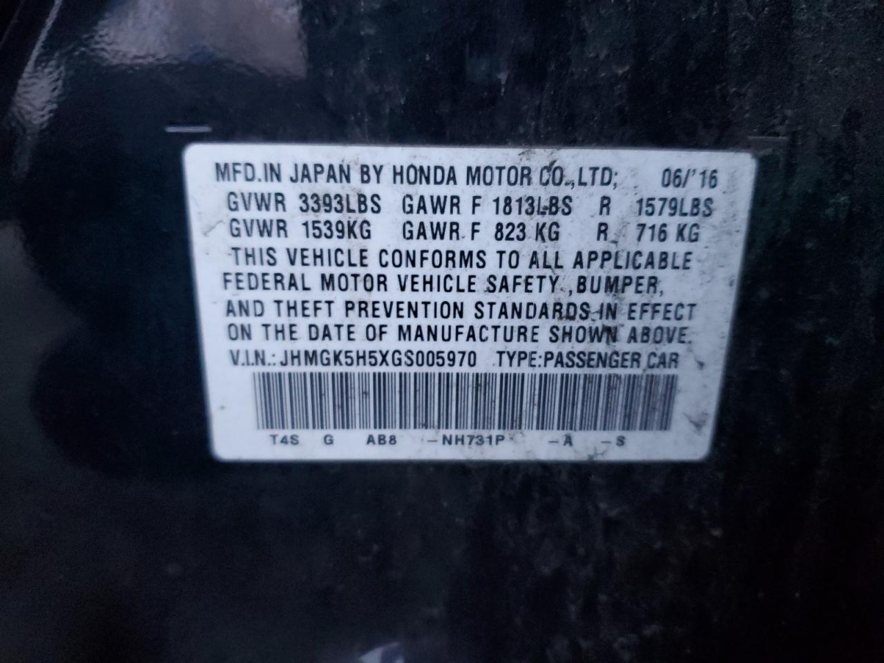 2016 Honda Fit VIN JHMGK5H5XGS005970 Copart auction photo, front end damage thumbnail 12