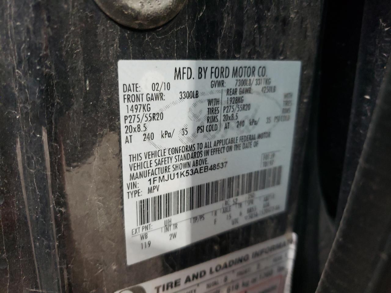 2010 Ford Expedition VIN 1FMJU1K53AEB48537 Copart auction photo, front end / minor dent/scratches damage thumbnail 13