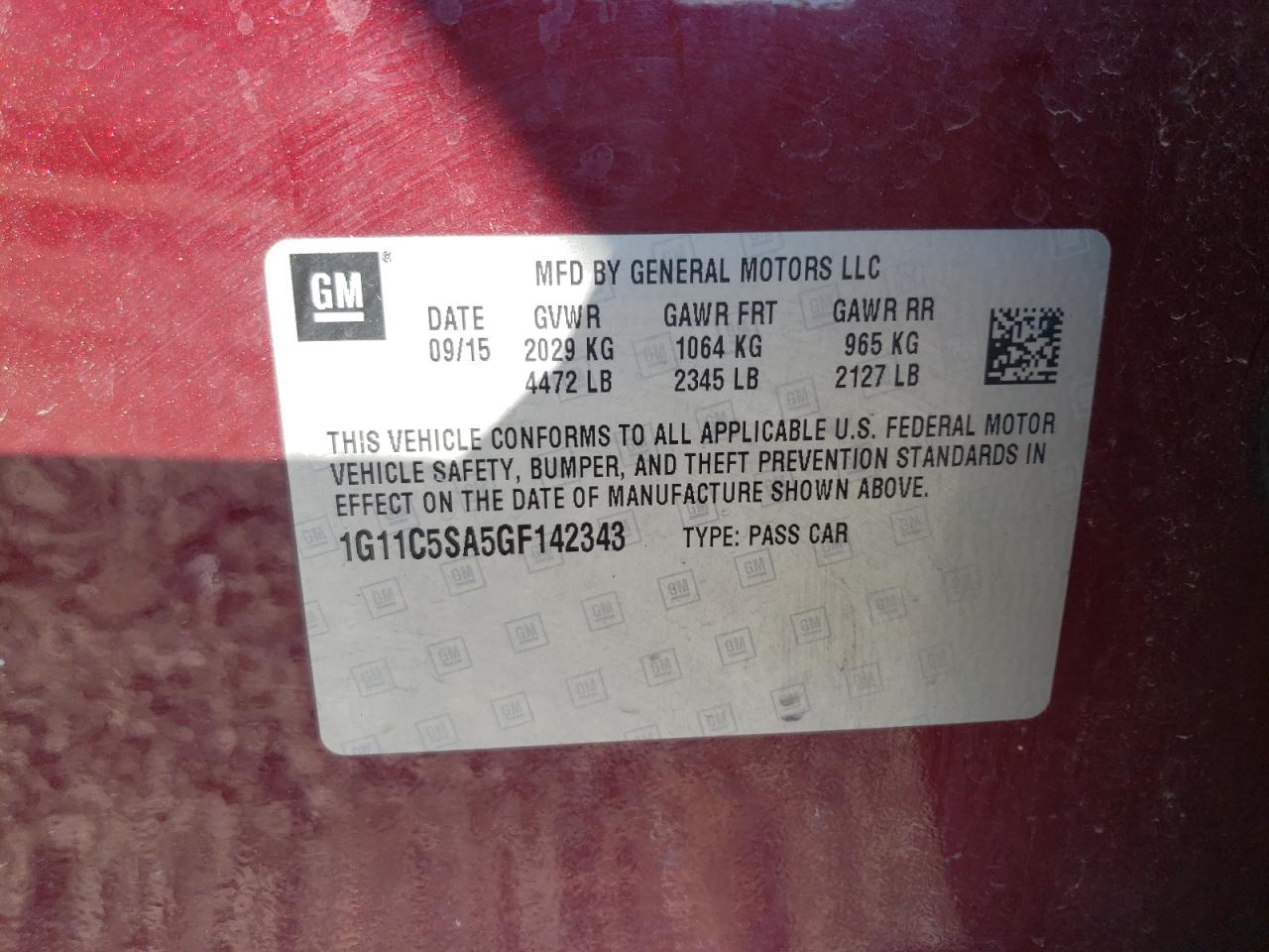 2016 Chevrolet Malibu VIN 1G11C5SA5GF142343 Copart auction photo, front end damage thumbnail 12