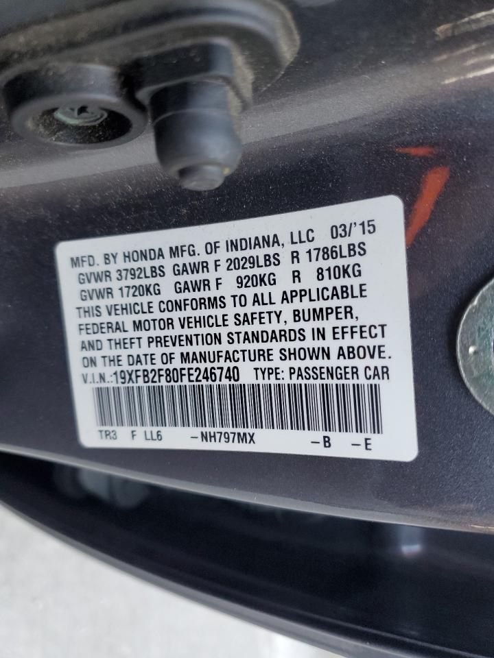 2015 Honda Civic VIN 19XFB2F80FE246740 Copart auction photo, front end damage thumbnail 13