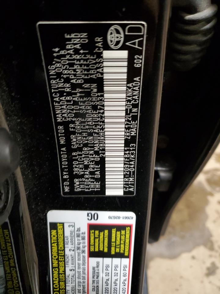 2015 Toyota Corolla VIN 2T1BURHE5FC247031 Copart auction photo, rear end damage thumbnail 12