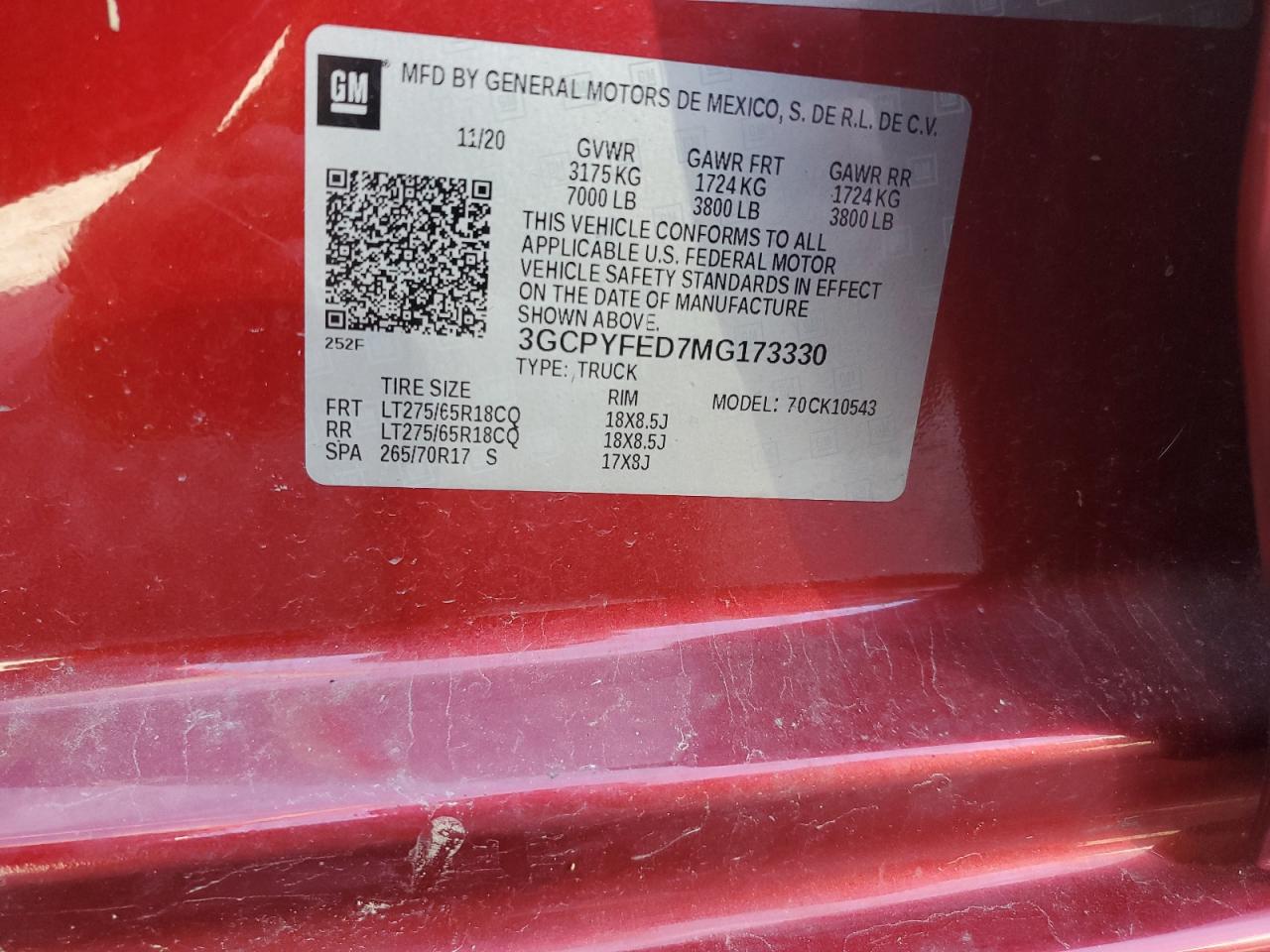 2021 Chevrolet Silverado VIN 3GCPYFED7MG173330 Copart auction photo, front end damage thumbnail 12