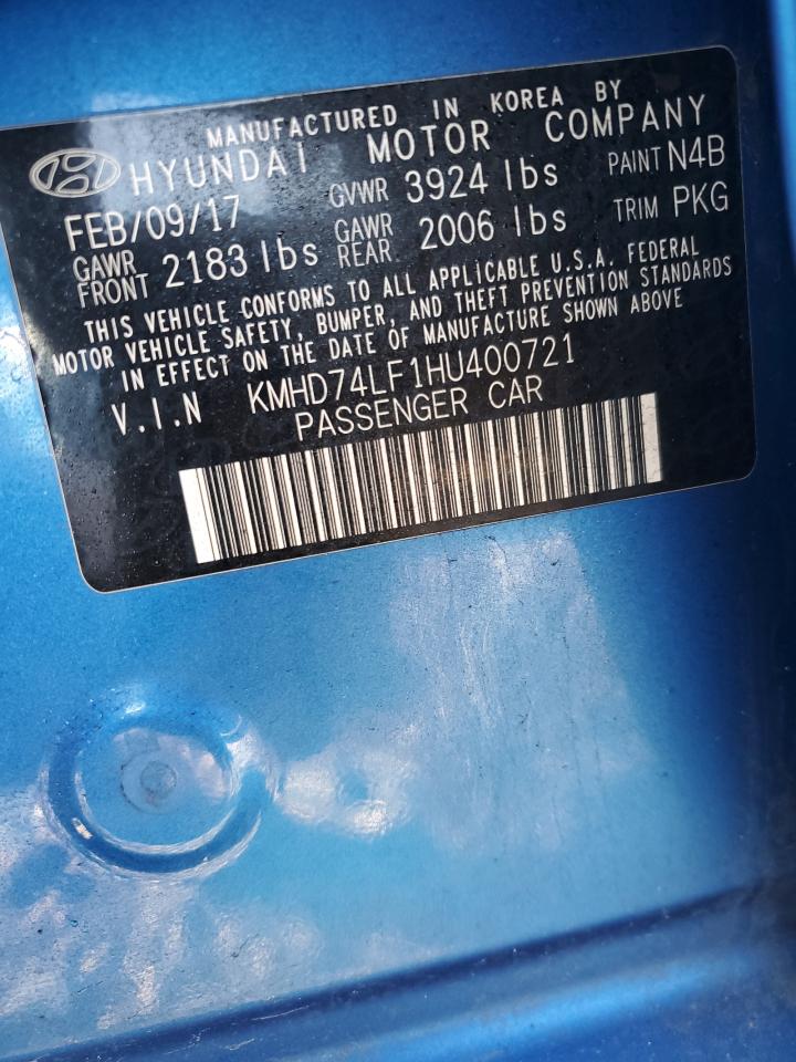 2017 Hyundai Elantra VIN KMHD74LF1HU400721 Copart auction photo, rear end damage thumbnail 13