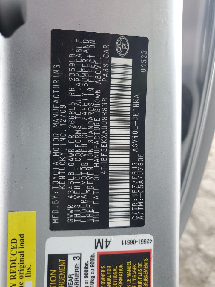 2010 Toyota Camry VIN 4T1BF3EKXAU088838 Copart auction photo, front end / side damage thumbnail 12