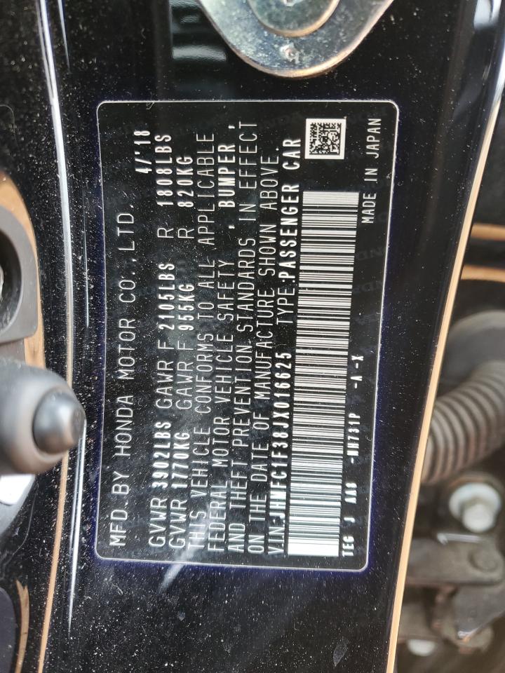 2018 Honda Civic VIN JHMFC1F38JX016625 Copart auction photo, all over damage thumbnail 14