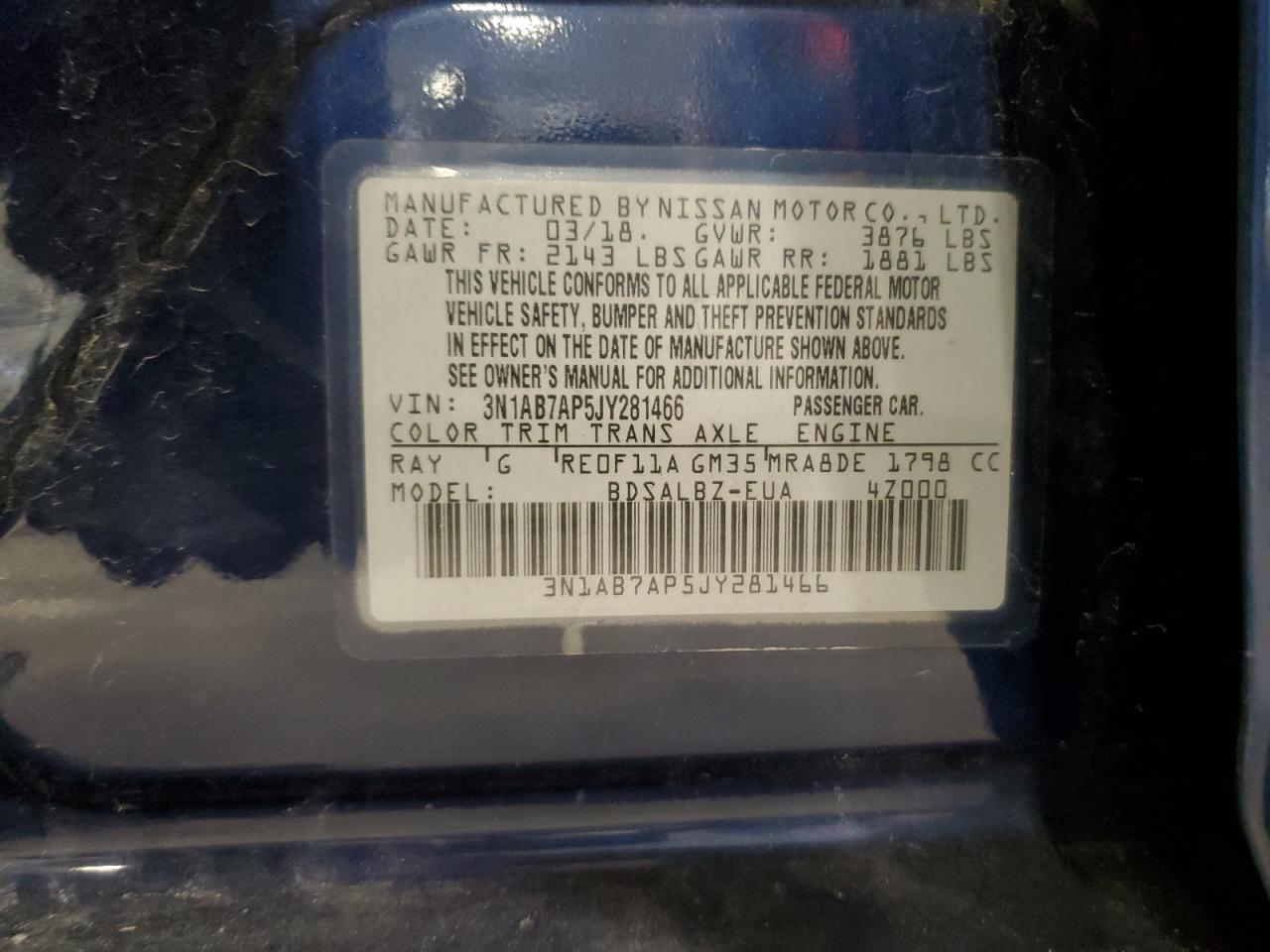 2018 Nissan Sentra VIN 3N1AB7AP5JY281466 Copart auction photo, rear end / front end damage thumbnail 14