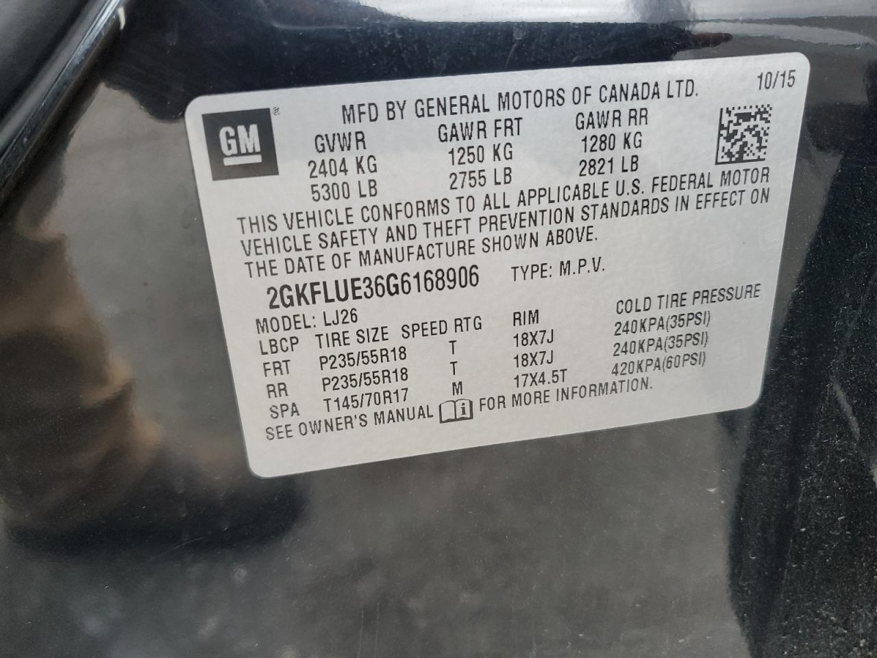 2016 GMC Terrain VIN 2GKFLUE36G6168906 Copart auction photo, rear end damage thumbnail 13