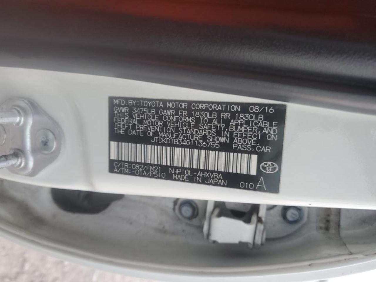 2016 Toyota Prius VIN JTDKDTB34G1136755 Copart auction photo, rear end / front end damage thumbnail 12