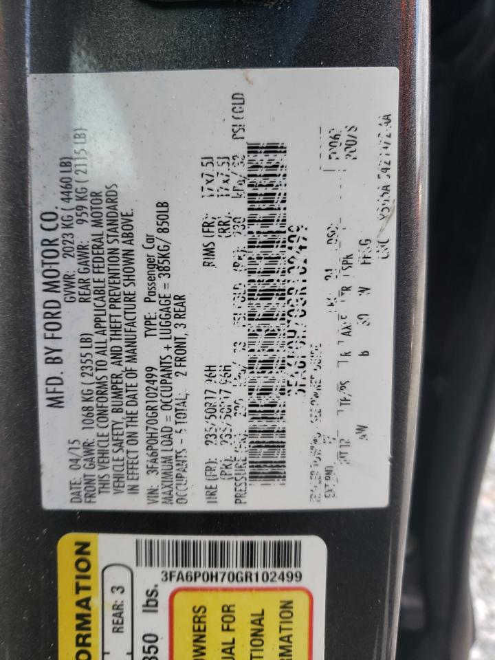 2016 Ford Fusion VIN 3FA6P0H70GR102499 Copart auction photo, front end damage thumbnail 12