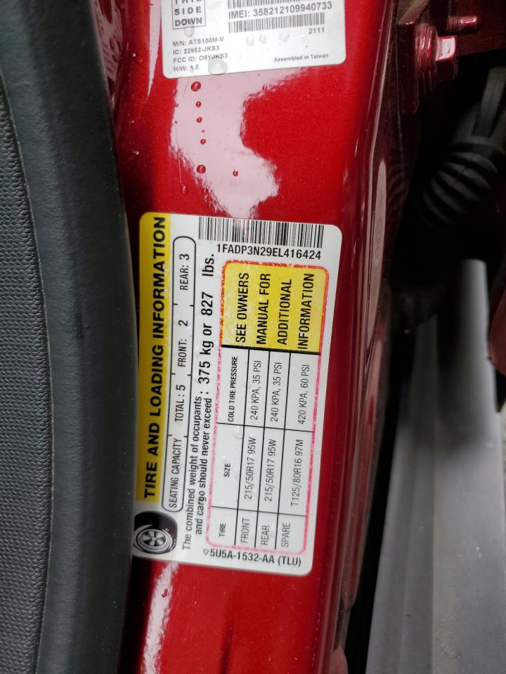 2014 Ford Focus VIN 1FADP3N29EL416424 Copart auction photo, front end damage thumbnail 15