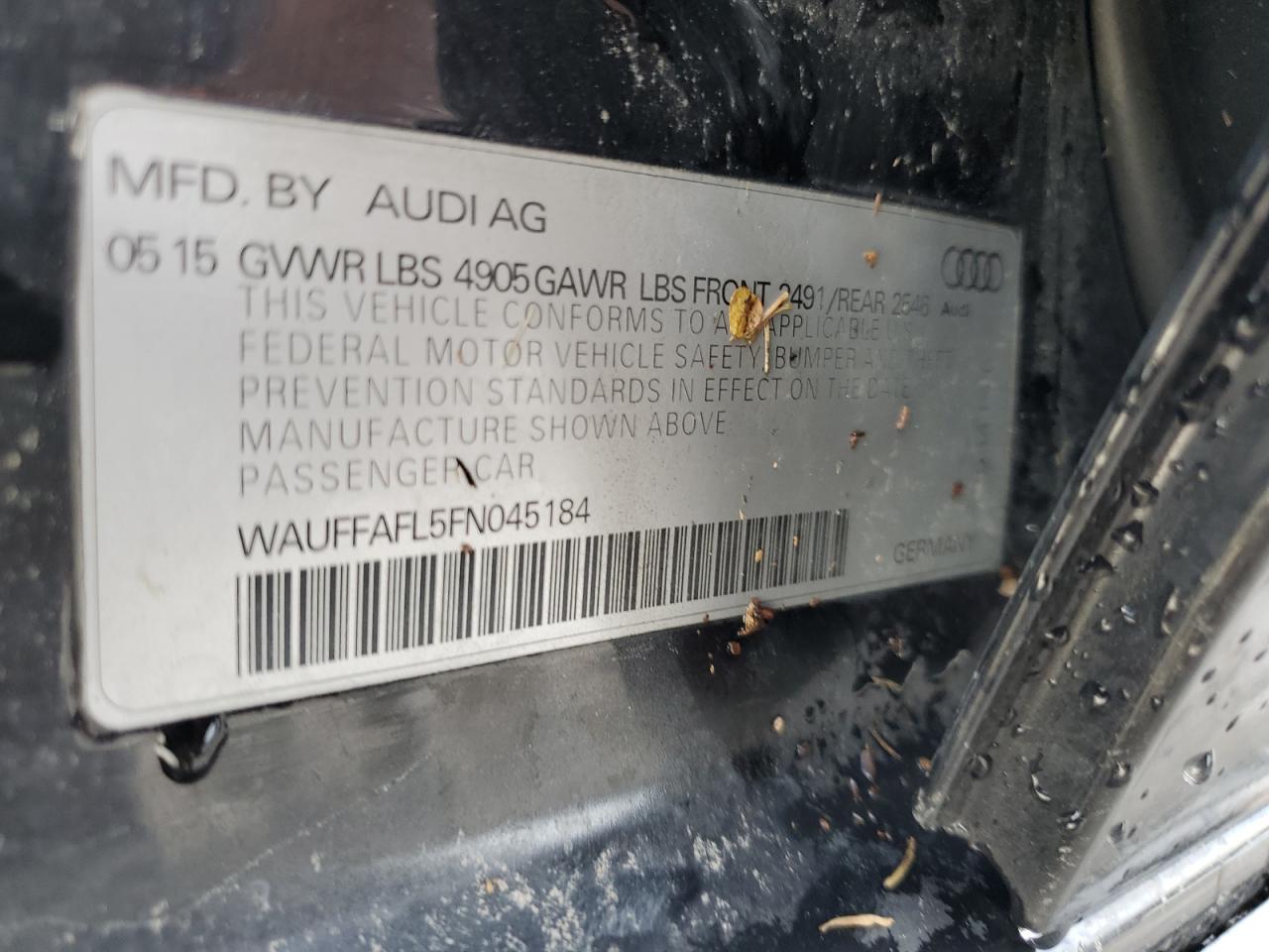 2015 Audi A4 VIN WAUFFAFL5FN045184 Copart auction photo, water/flood damage thumbnail 12