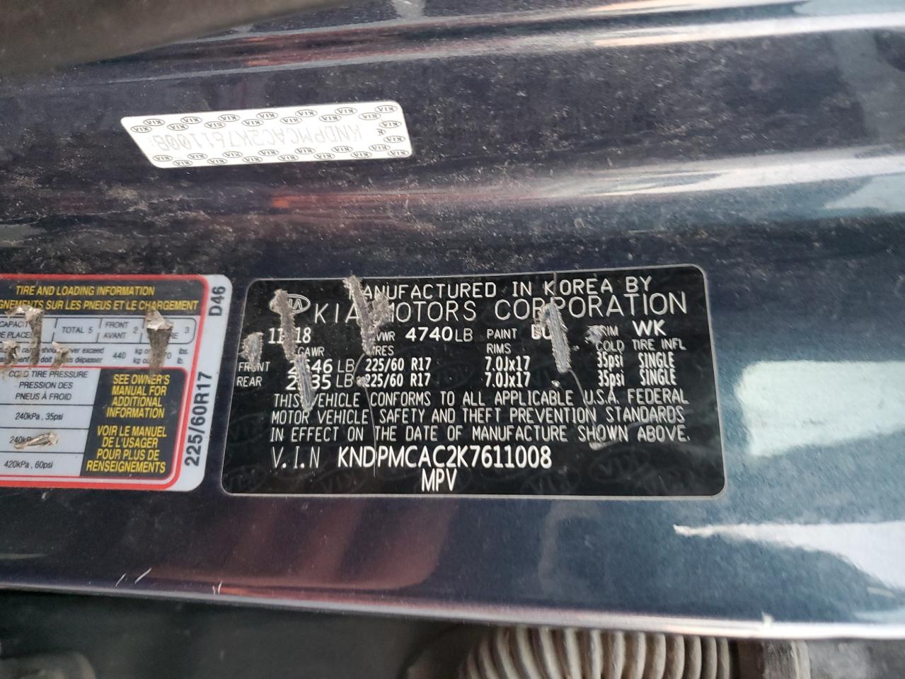 2019 KIA Sportage VIN KNDPMCAC2K7611008 Copart auction photo, all over damage thumbnail 16