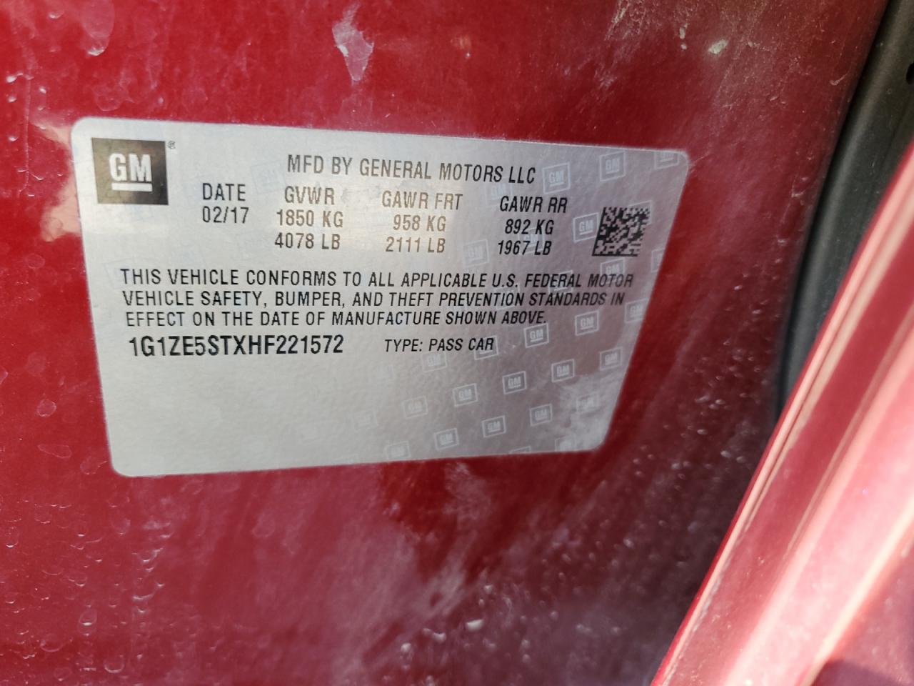 2017 Chevrolet Malibu VIN 1G1ZE5STXHF221572 Copart auction photo, rear end / undercarriage damage thumbnail 14