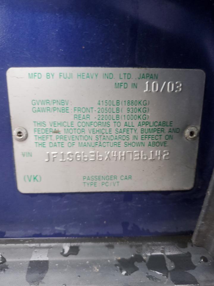 2004 Subaru Forester VIN JF1SG636X4H736142 Copart auction photo, front end damage thumbnail 12