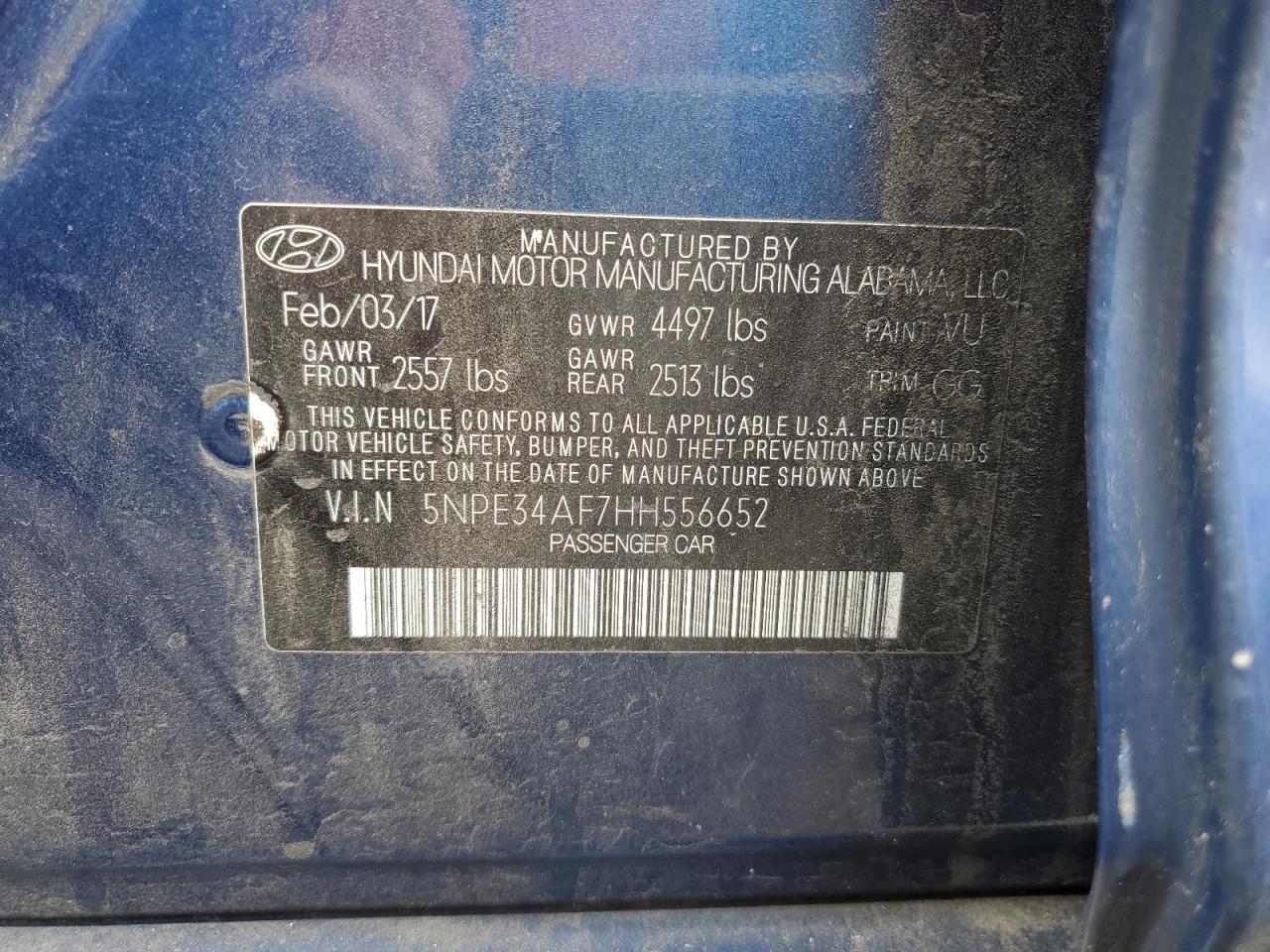 2017 Hyundai Sonata VIN 5NPE34AF7HH556652 Copart auction photo, front end damage thumbnail 12