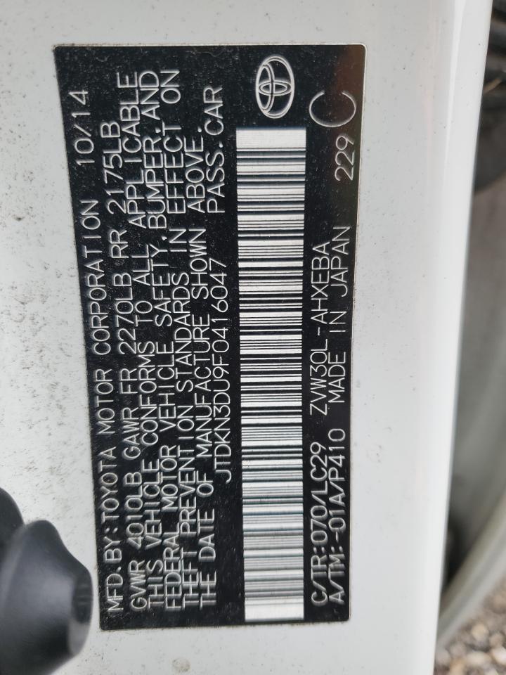 2015 Toyota Prius VIN JTDKN3DU9F0416047 Copart auction photo, rear end / minor dent/scratches damage thumbnail 12