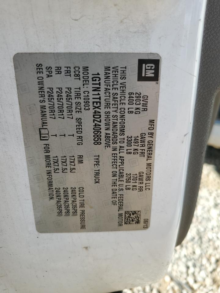 2013 GMC Sierra VIN 1GTN1TEX4DZ406858 Copart auction photo, all over damage thumbnail 14