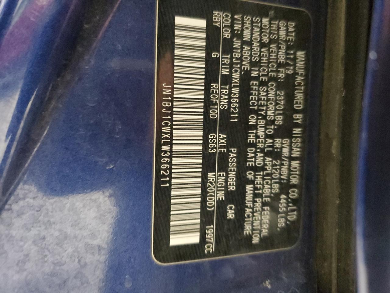 2020 Nissan Rogue VIN JN1BJ1CWXLW366211 Copart auction photo, front end damage thumbnail 15