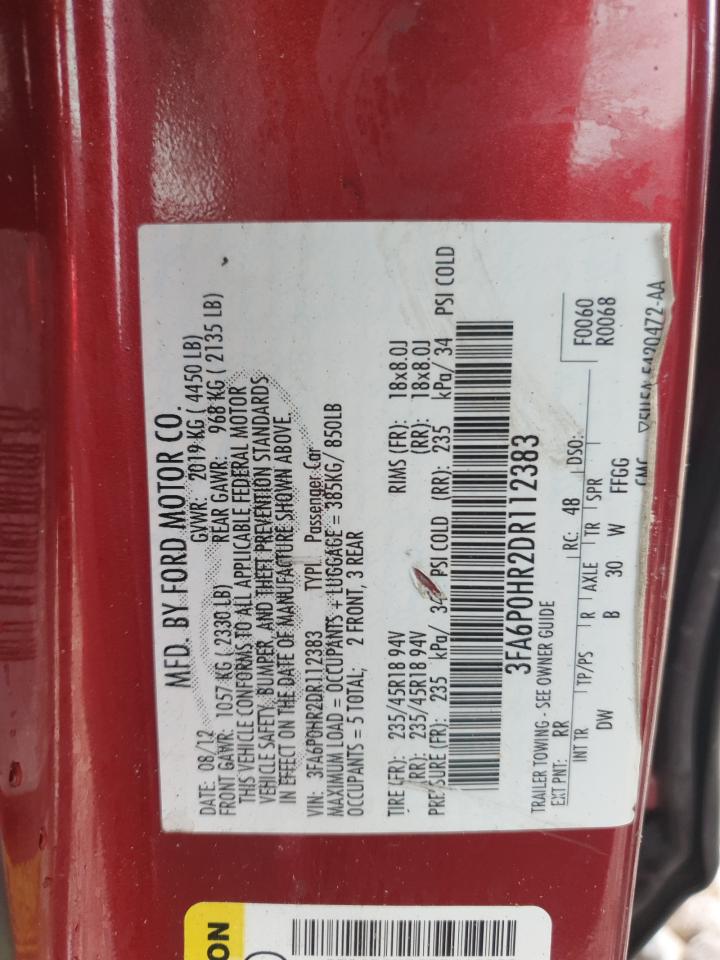 2013 Ford Fusion VIN 3FA6P0HR2DR112383 Copart auction photo, front end / mechanical damage thumbnail 12
