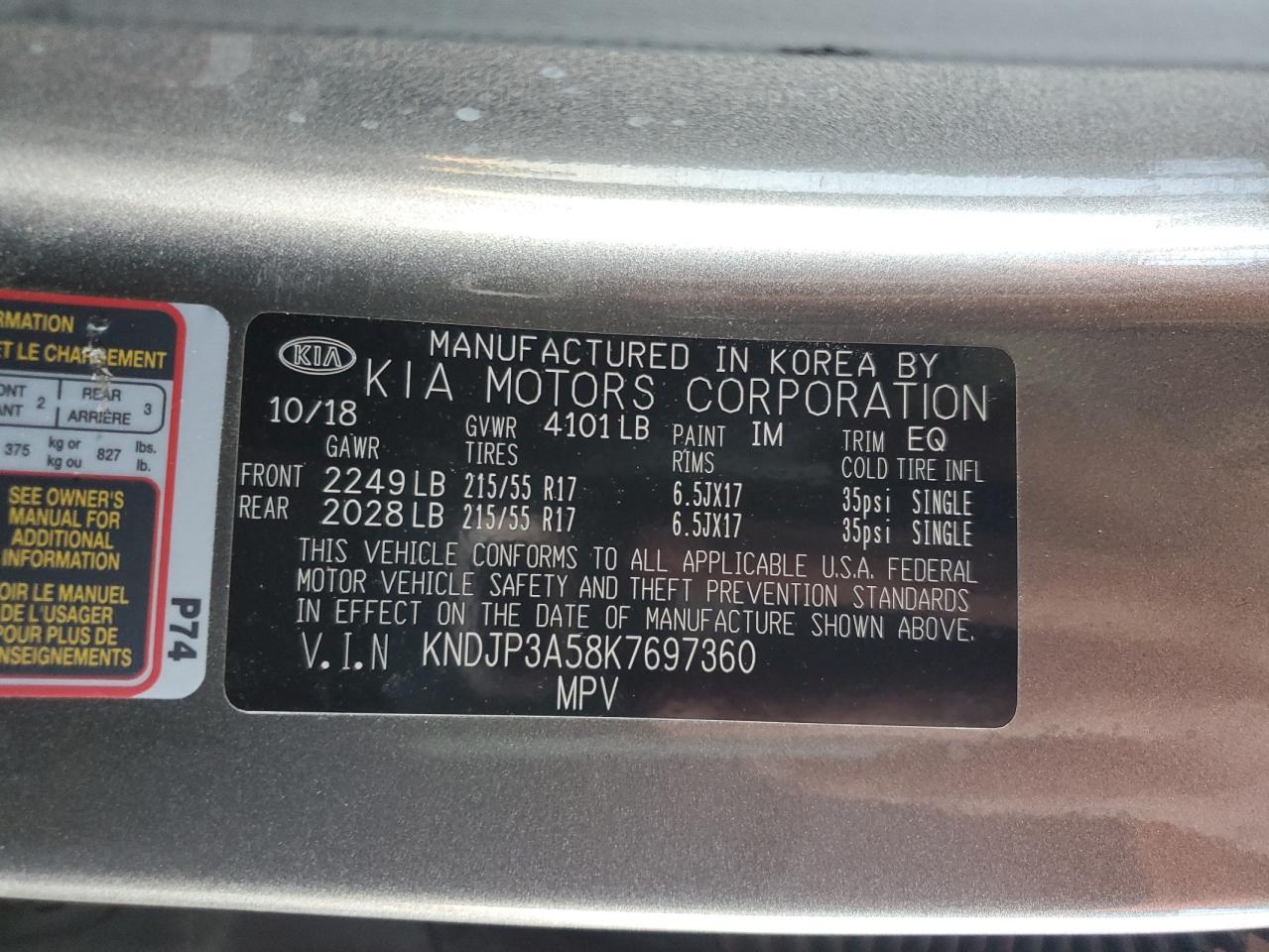 2019 KIA Soul VIN KNDJP3A58K7697360 Copart auction photo, front end damage thumbnail 14