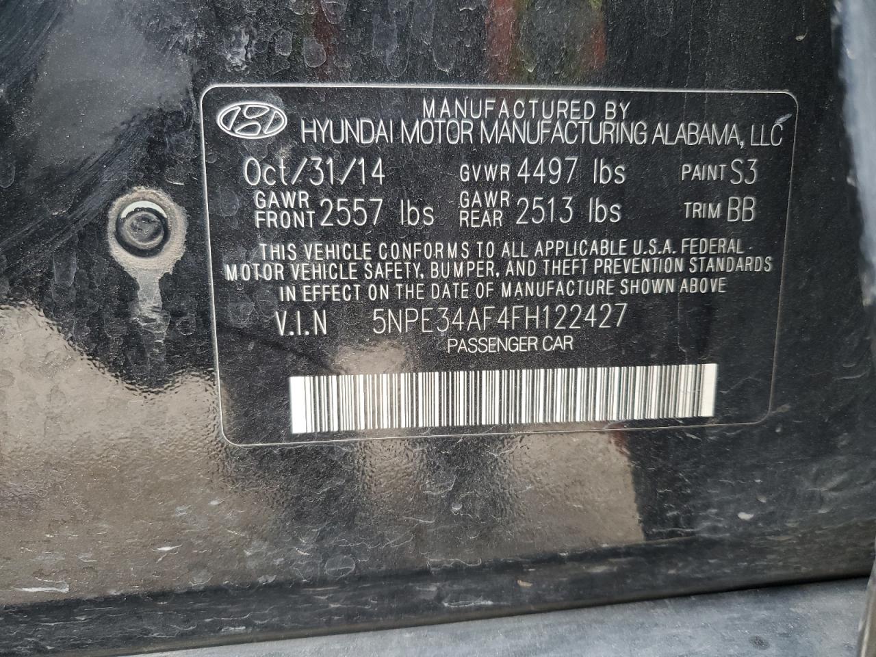 2015 Hyundai Sonata VIN 5NPE34AF4FH122427 Copart auction photo, side damage thumbnail 15