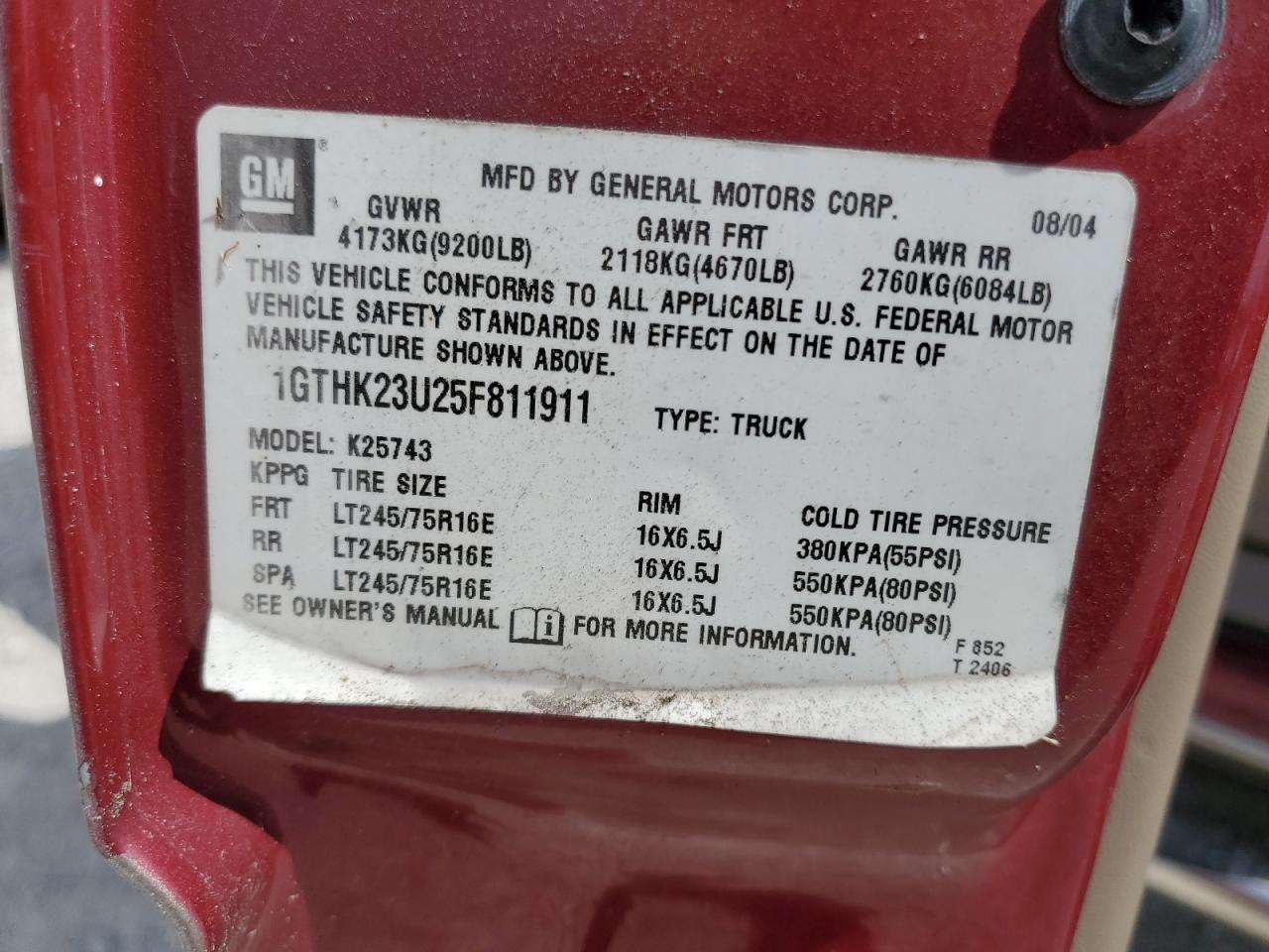 2005 GMC Sierra VIN 1GTHK23U25F811911 Copart auction photo, minor dent/scratches damage thumbnail 12