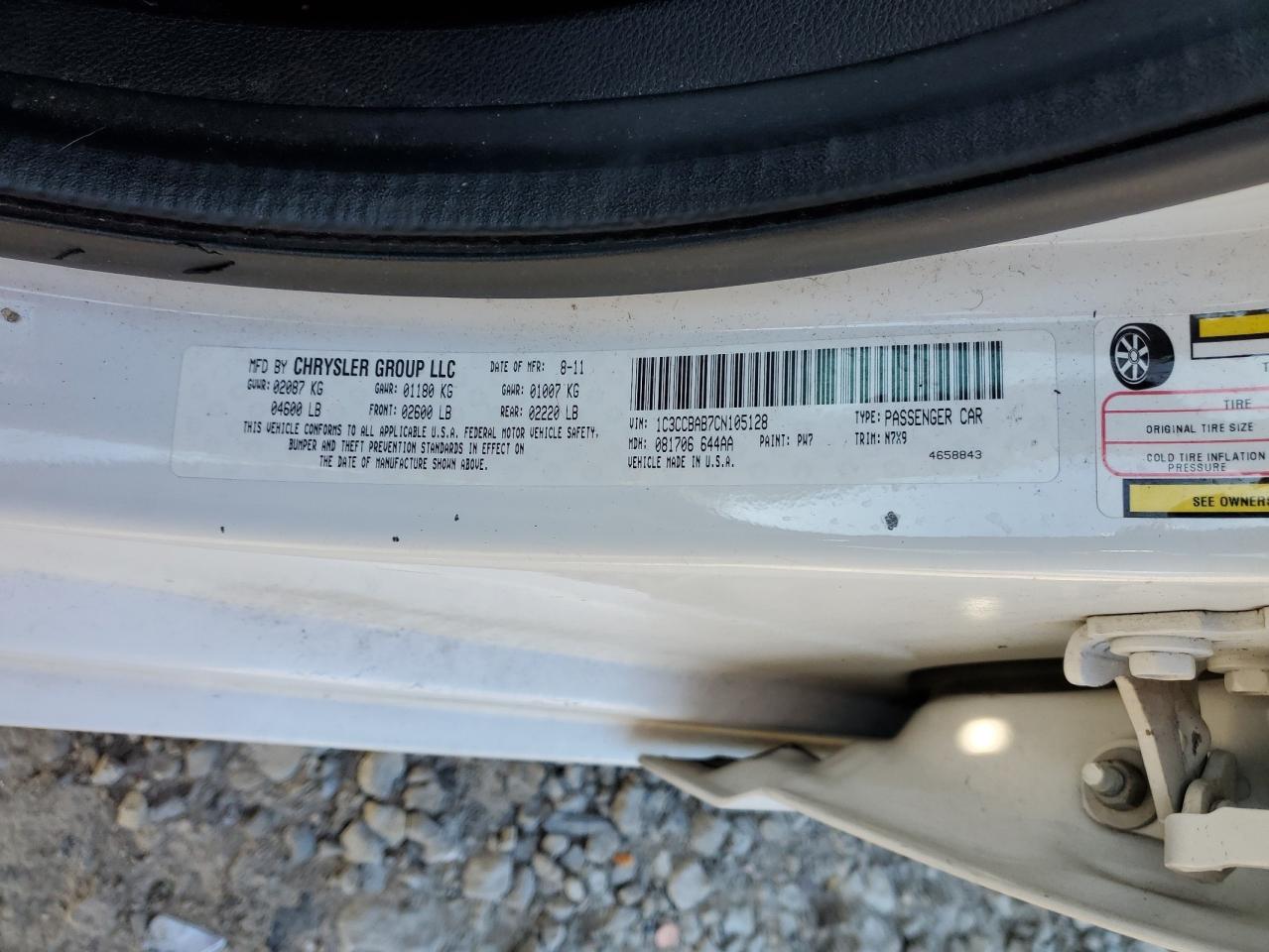 2012 Chrysler 200 VIN 1C3CCBAB7CN105128 Copart auction photo, front end damage thumbnail 12