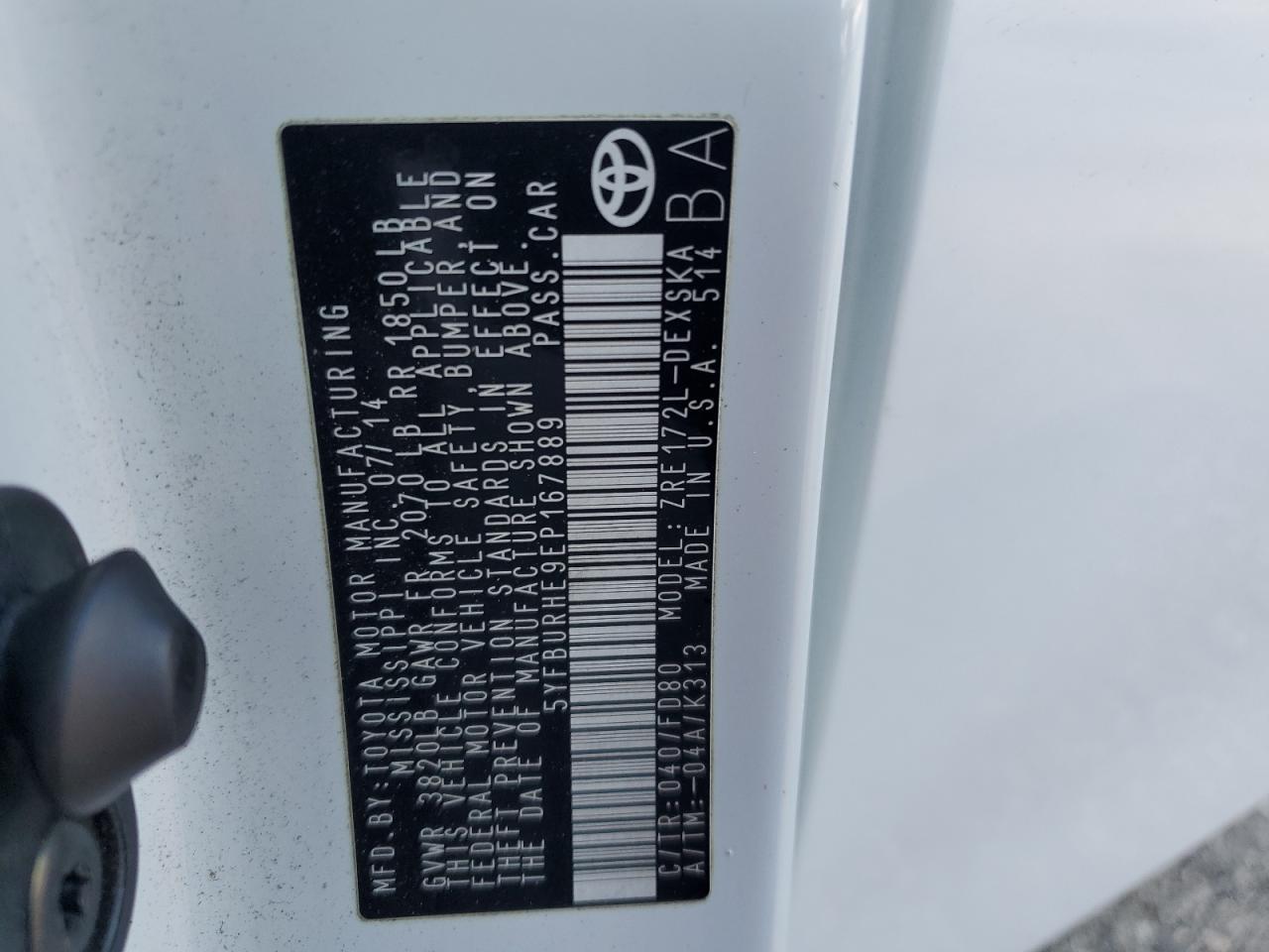 2014 Toyota Corolla VIN 5YFBURHE9EP167889 Copart auction photo, all over damage thumbnail 13