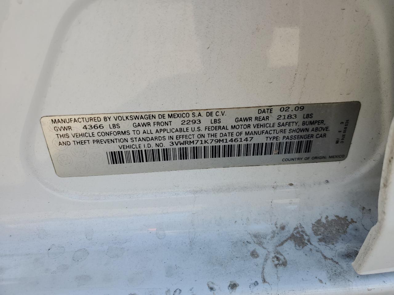 2009 Volkswagen Jetta VIN 3VWRM71K79M146147 Copart auction photo, rear end damage thumbnail 13