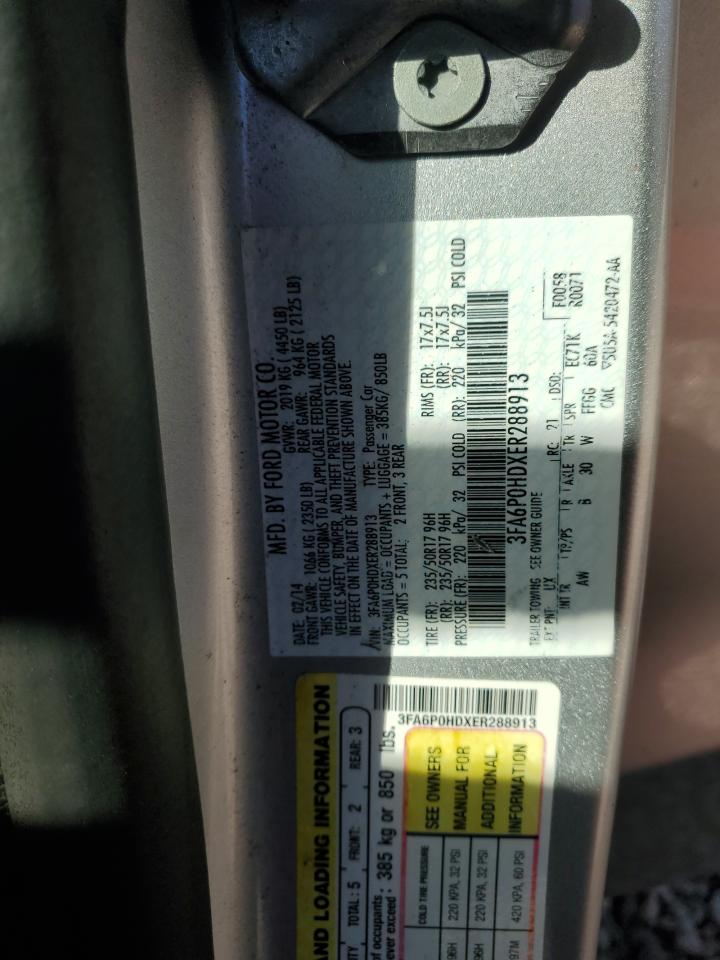 2014 Ford Fusion VIN 3FA6P0HDXER288913 Copart auction photo, front end damage thumbnail 9