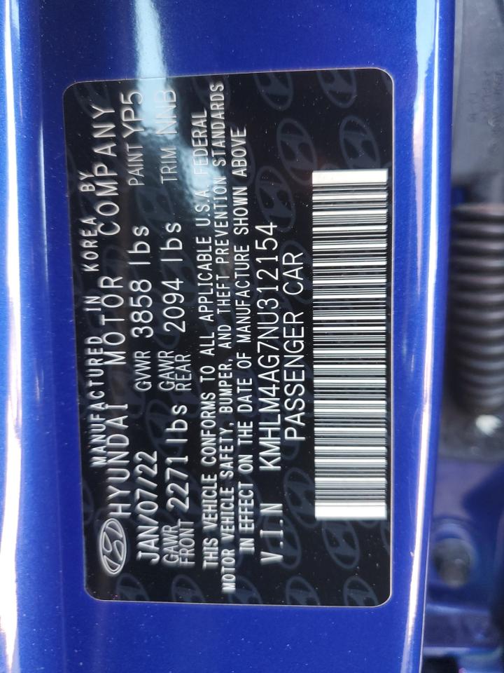 2022 Hyundai Elantra VIN KMHLM4AG7NU312154 Copart auction photo, front end damage thumbnail 13