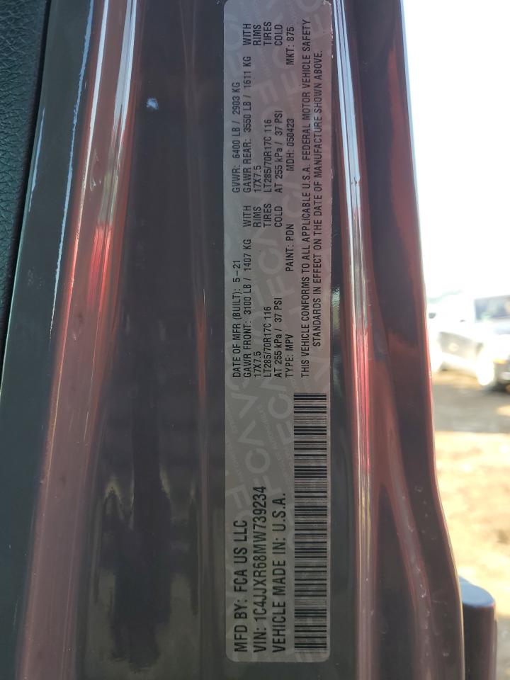 2021 Jeep Wrangler VIN 1C4JJXR68MW739234 Copart auction photo, rollover / rear end damage thumbnail 14