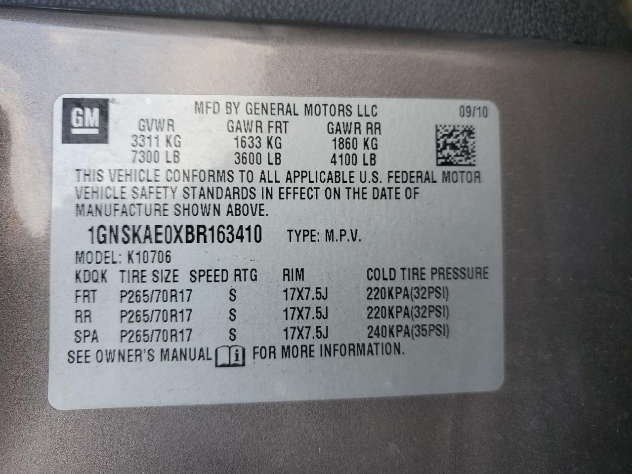 2011 Chevrolet Tahoe VIN 1GNSKAE0XBR163410 Copart auction photo, side / rear end damage thumbnail 13