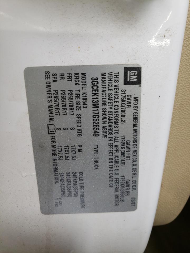 2007 Chevrolet Silverado VIN 3GCEK13M17G526549 Copart auction photo, front end damage thumbnail 12