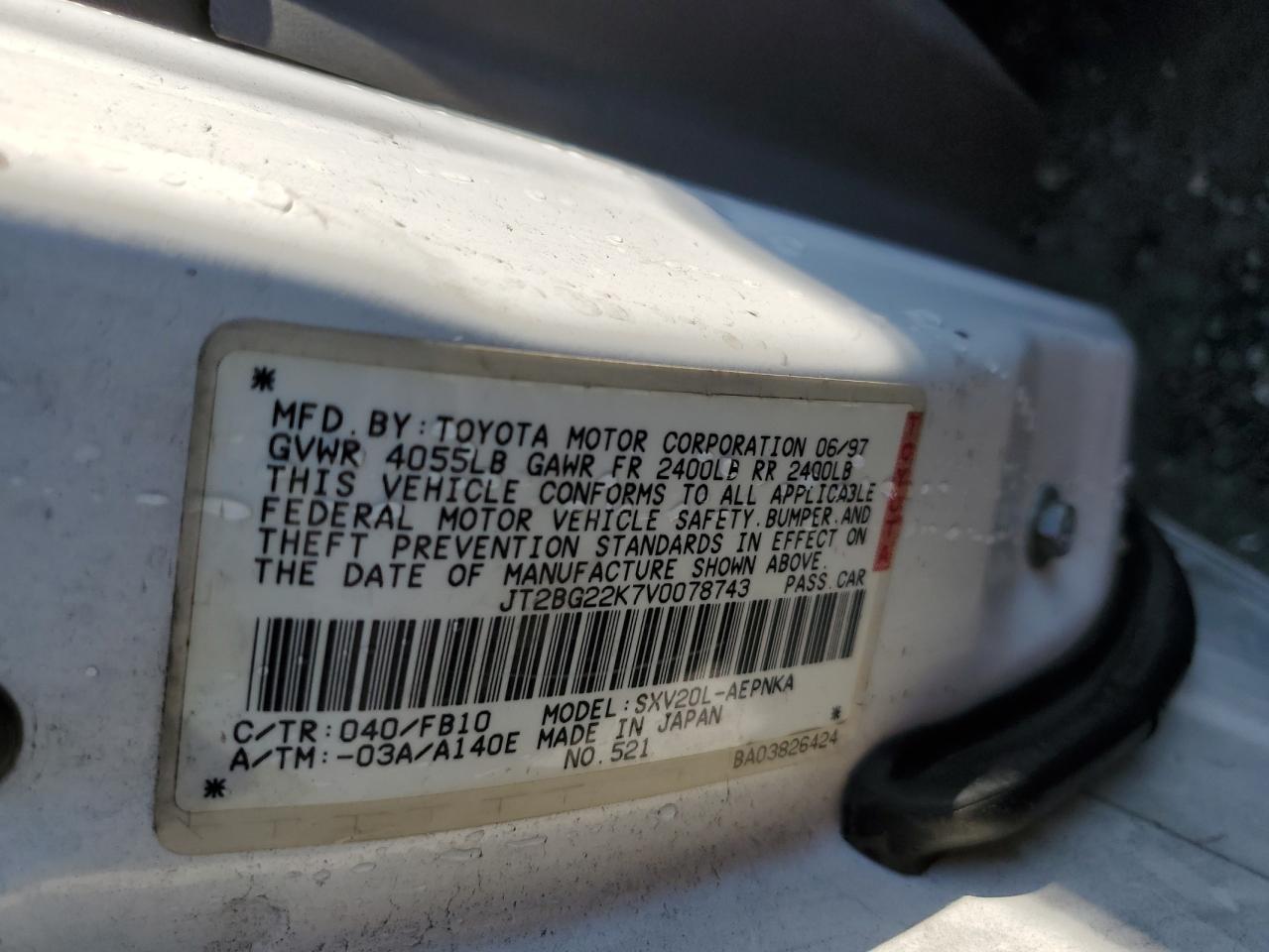 1997 Toyota Camry VIN JT2BG22K7V0078743 Copart auction photo, rear end / front end damage thumbnail 12