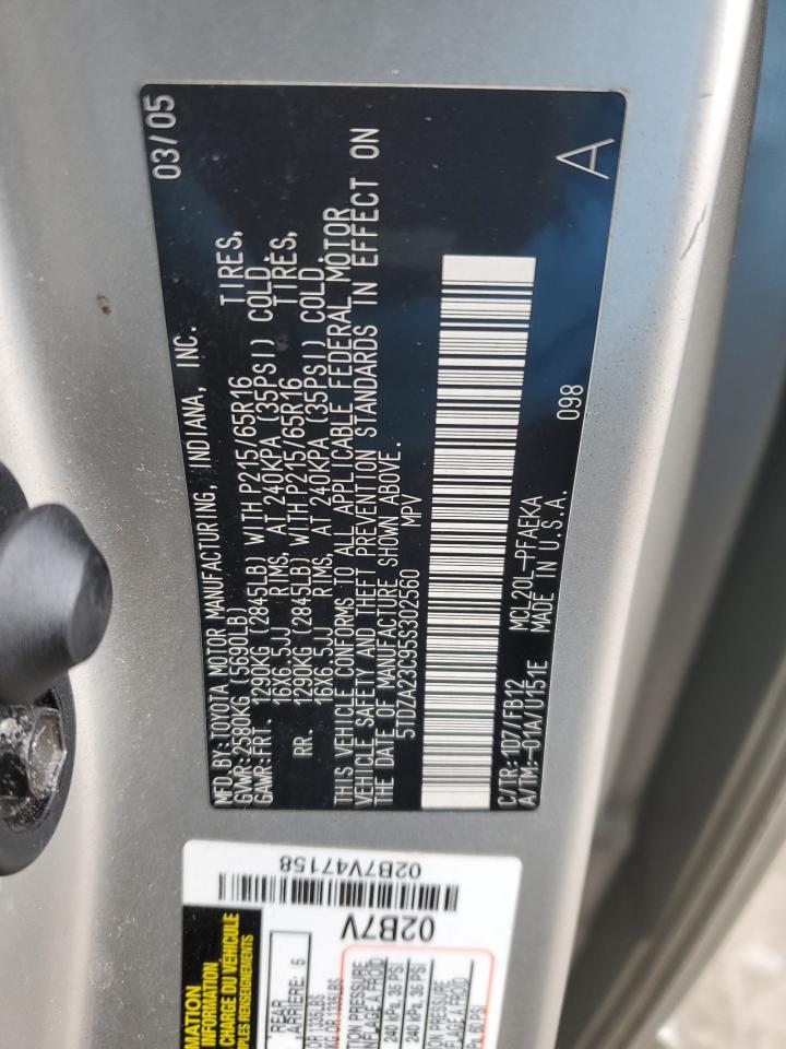 2005 Toyota Sienna VIN 5TDZA23C95S302560 Copart auction photo, rear end / side damage thumbnail 13