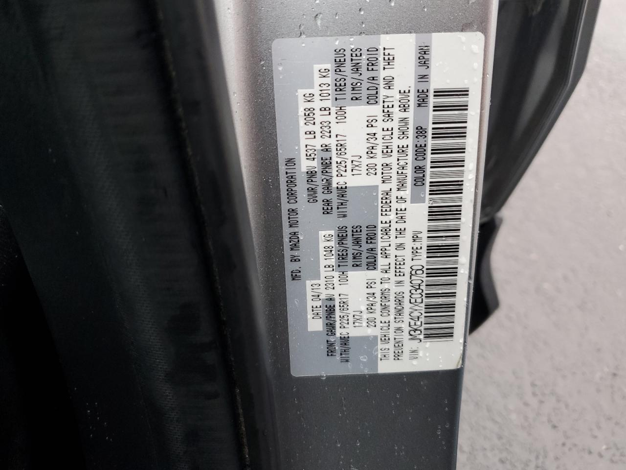 2014 Mazda CX-5 VIN JM3KE4CYXE0340760 Copart auction photo, front end damage thumbnail 13