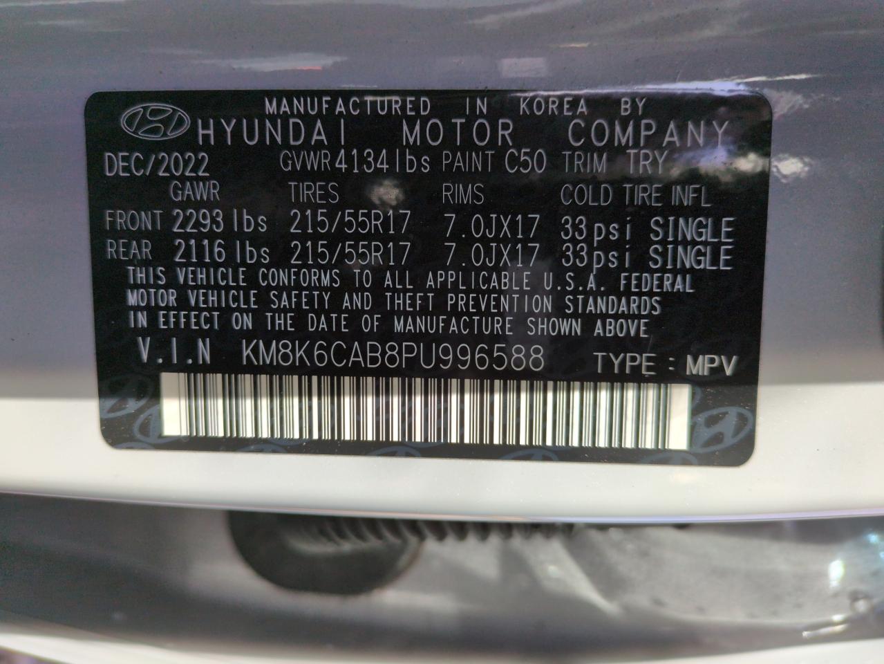 2023 Hyundai Kona VIN KM8K6CAB8PU996588 Copart auction photo, side damage thumbnail 12