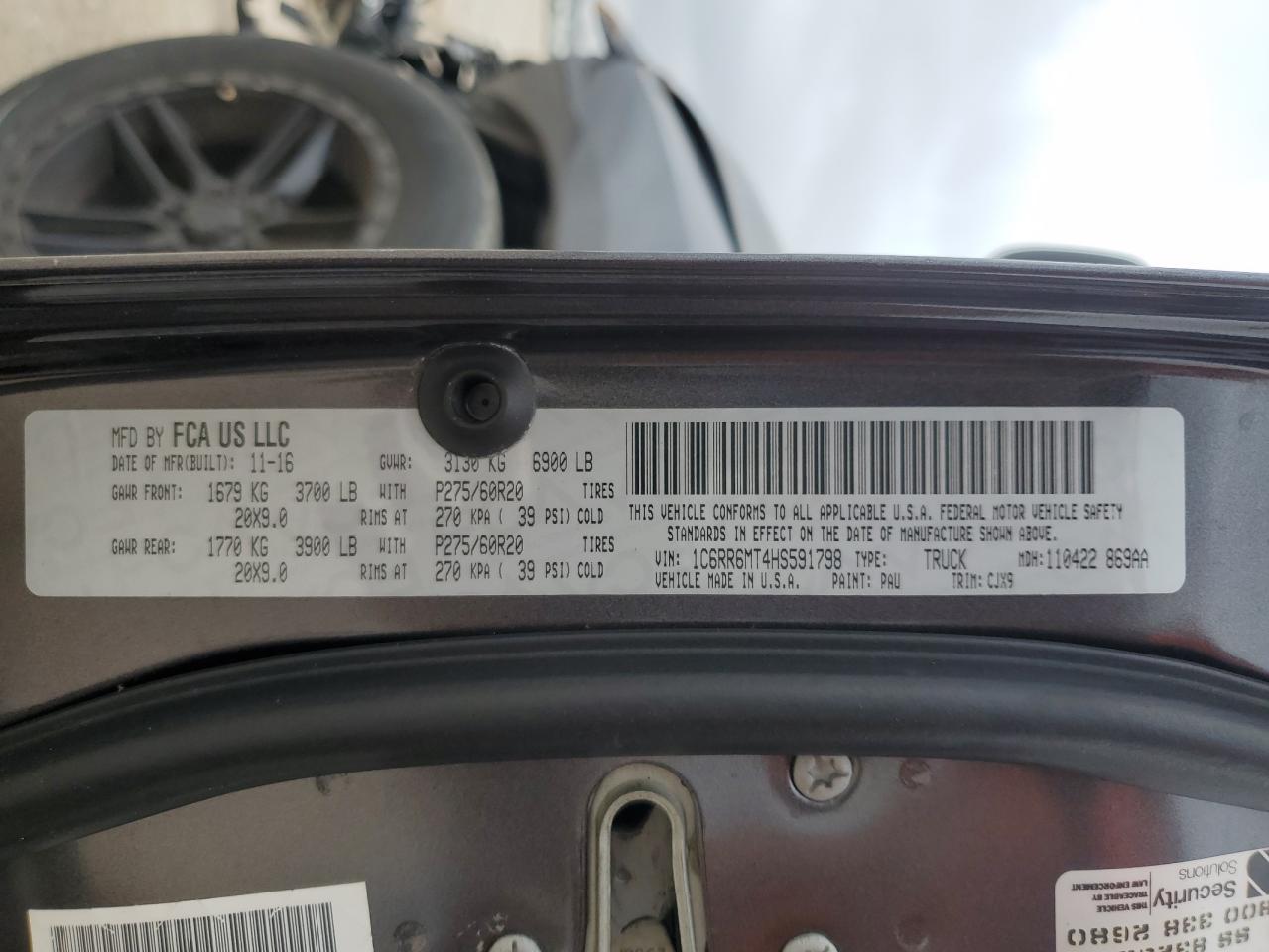 2017 RAM 1500 VIN 1C6RR6MT4HS591798 Copart auction photo, front end damage thumbnail 15