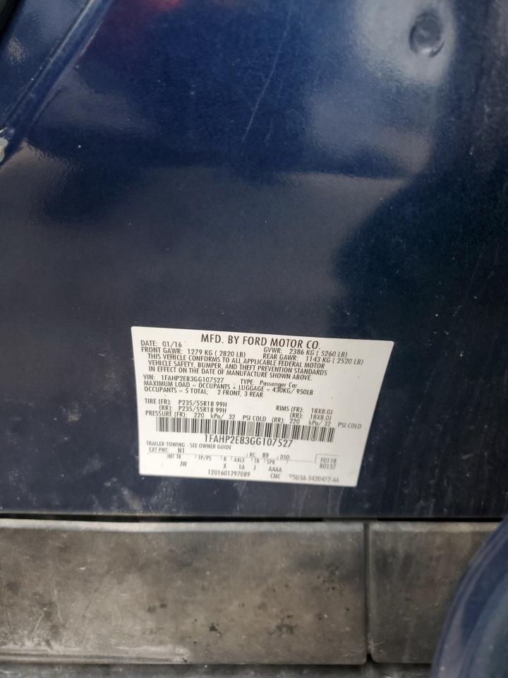 2016 Ford Taurus VIN 1FAHP2E83GG107527 Copart auction photo, rear end / minor dent/scratches damage thumbnail 13