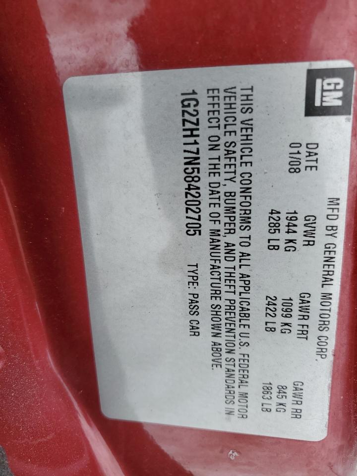 2008 Pontiac G6 VIN 1G2ZH17N584202705 Copart auction photo, front end damage thumbnail 12
