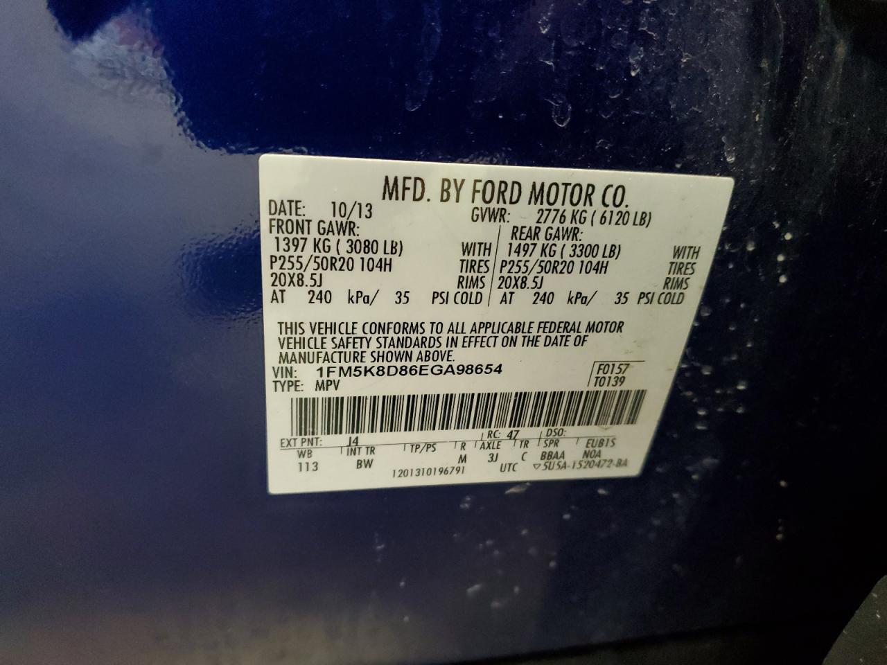 2014 Ford Explorer VIN 1FM5K8D86EGA98654 Copart auction photo, front end damage thumbnail 14
