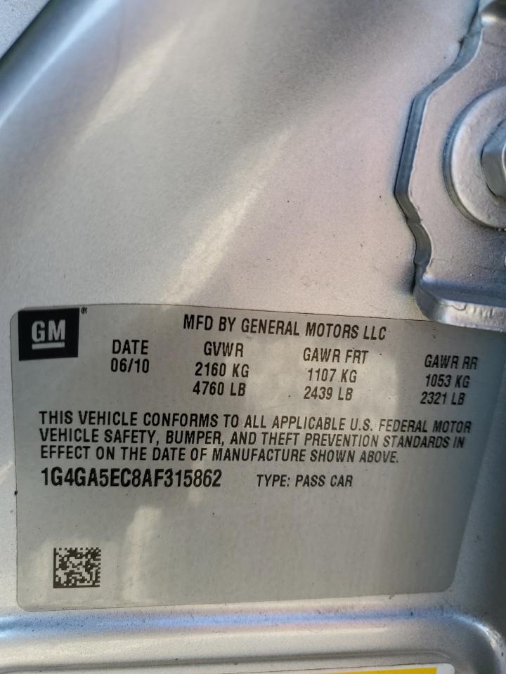 2010 Buick LaCrosse VIN 1G4GA5EC8AF315862 Copart auction photo, front end / minor dent/scratches damage thumbnail 12
