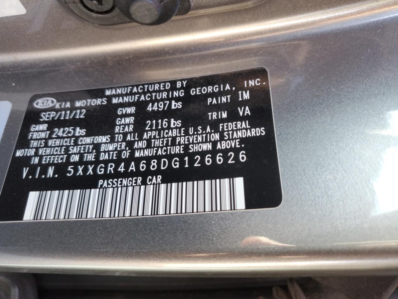 2013 KIA Optima VIN 5XXGR4A68DG126626 Copart auction photo, front end / minor dent/scratches damage thumbnail 15