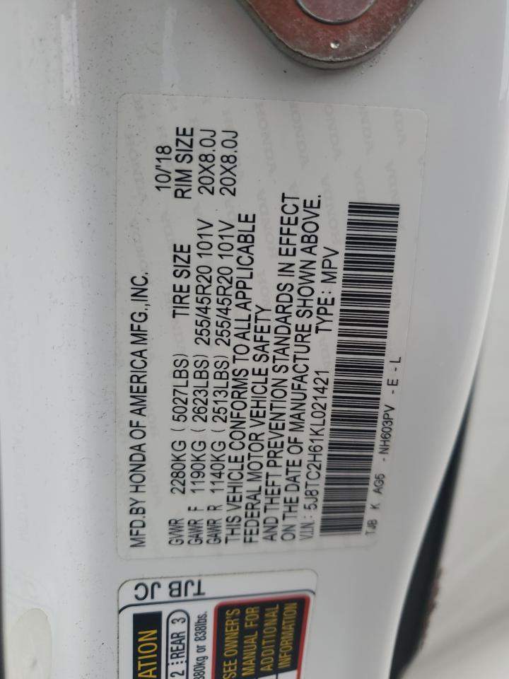2019 Acura RDX VIN 5J8TC2H61KL021421 Copart auction photo, front end / side damage thumbnail 16