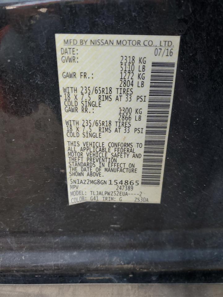 2016 Nissan Murano VIN 5N1AZ2MG8GN154865 Copart auction photo, front end damage thumbnail 12